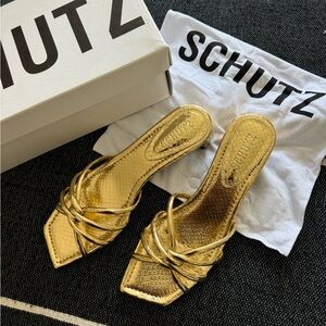 Schutz Rachel Mule in metallic disco gold NWT